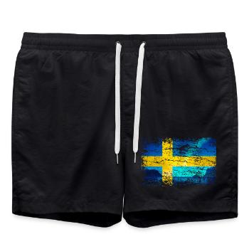 Schwedische Flagge mit Polarlicht im Vintage-Style - Badeshorts - Schwarz - Vorne - AI Model Male 185 light (185cm)