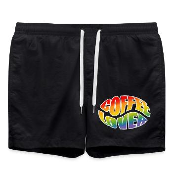 Coffee bean coffee lover rainbow black shirt - Swim Trunks - black - Front - AI Model Male 185 light (185cm)