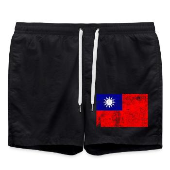 Drapeau de Taïwan Drapeau Grunge Rétro Vintage - Short de bain - noir - Devant - AI Model Male 185 light (185cm)