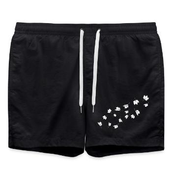 Minimalist maple leaves blowing in the wind - Swim Trunks - black - Front - AI Model Male 185 light (185cm)