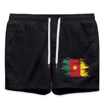 Cameroon flag used - Swim Trunks - black - Front - AI Model Male 185 light (185cm)