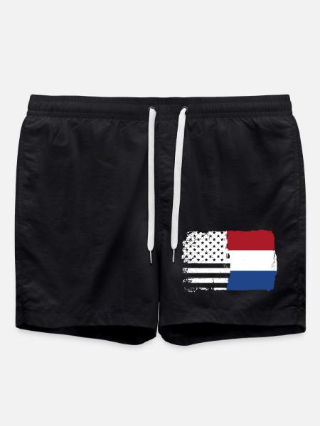 Flag Fusion: Stars Stripes Dutch Brush - Swim Trunks - black