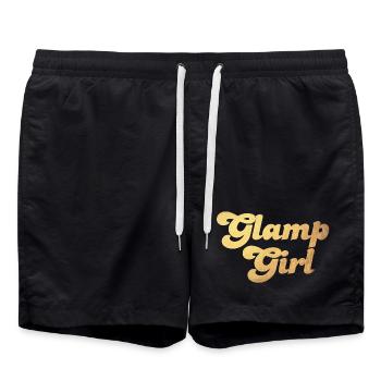 Glamping Camping Gold Girl Frau Urlaub Camper Fan - Badeshorts - Schwarz - Vorne - AI Model Male 185 light (185cm)