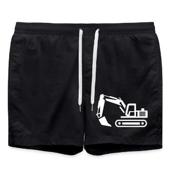 Bagger-Konturen: Silhouette eines Baugeräteführers - Badeshorts - Schwarz - Vorne - AI Model Male 185 light (185cm)
