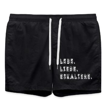 lebe liebe eskaliere fun potschertes lebn party - Badeshorts - Schwarz - Vorne - AI Model Male 185 light (185cm)