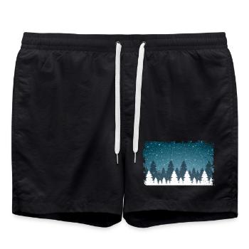 Schneefall | Weisse Tannen, ausgefranstem Rand - Badeshorts - Schwarz - Vorne - AI Model Male 185 light (185cm)
