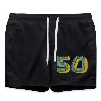 50. 50 JAHRE. 50-JÄHRIGES JUBILÄUM. 50-JÄHRIGES JUBILÄUM. - Badeshorts - Schwarz - Vorne - AI Model Male 185 light (185cm)