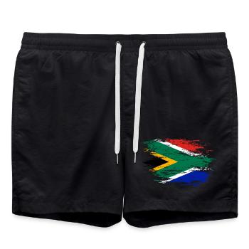 South Africa flag used - Swim Trunks - black - Front - AI Model Male 185 light (185cm)