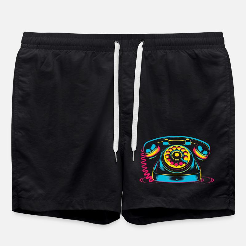 Retro Phone 80s - Swim Trunks - black