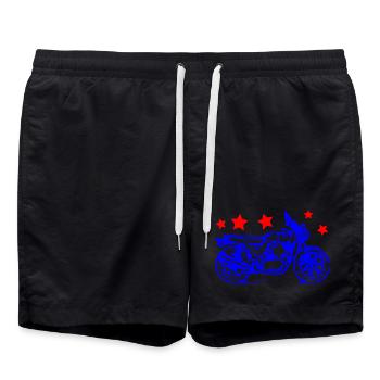 Blue Bike Line Art with Red Stars - Swim Trunks - black - Front - AI Model Male 185 light (185cm)