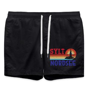 Nordsee Urlaub SYLT NORDSEE INSEL Lustiges - Badeshorts - Schwarz - Vorne - AI Model Male 185 light (185cm)