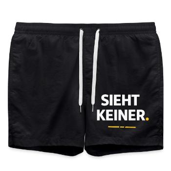 Sieht keiner. – Lustiges Handwerker Shirt - Badeshorts - Schwarz - Vorne - AI Model Male 185 light (185cm)