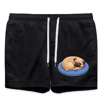 Cute Pug Cartoon Dog Cuddling Resting - Swim Trunks - black - Front - AI Model Male 185 light (185cm)