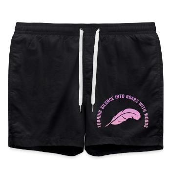 Wortfeder: Stille wird Weg - Badeshorts - Schwarz - Vorne - AI Model Male 185 light (185cm)