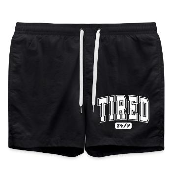 Tired 24/7 Retro Lettering - Swim Trunks - black - Front - AI Model Male 185 light (185cm)