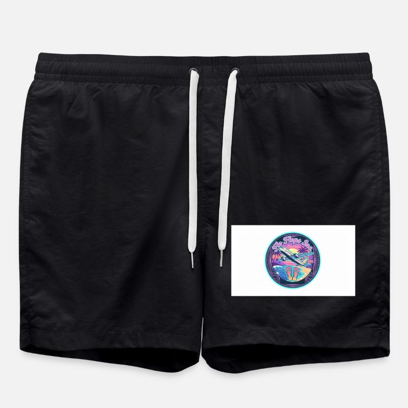 Retro Neon Wings and Beach - Swim Trunks - black