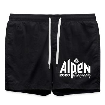 Alpen Überquerung 2026 - Wandern - Badeshorts - Schwarz - Vorne - AI Model Male 185 light (185cm)