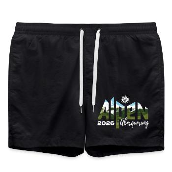 Alpen Überquerung 2026 - Wandern - Badeshorts - Schwarz - Vorne - AI Model Male 185 light (185cm)