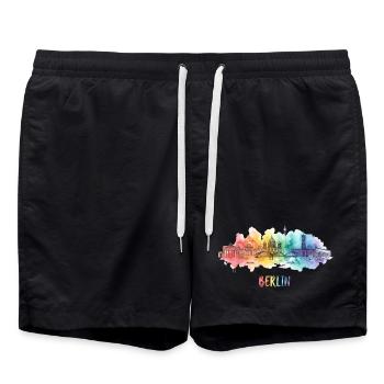 Berlin Skyline Regenbogen Aquarell - Badeshorts - Schwarz - Vorne - AI Model Male 185 light (185cm)