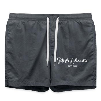 Satoshi Nakamoto Bitcoin Blockchain 2009 - Badeshorts - Anthrazit - Vorne - AI Model Male 185 light (185cm)