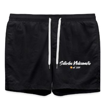 Satoshi Nakamoto est. 2009 Blockchain Bitcoin - Badeshorts - Schwarz - Vorne - AI Model Male 185 light (185cm)