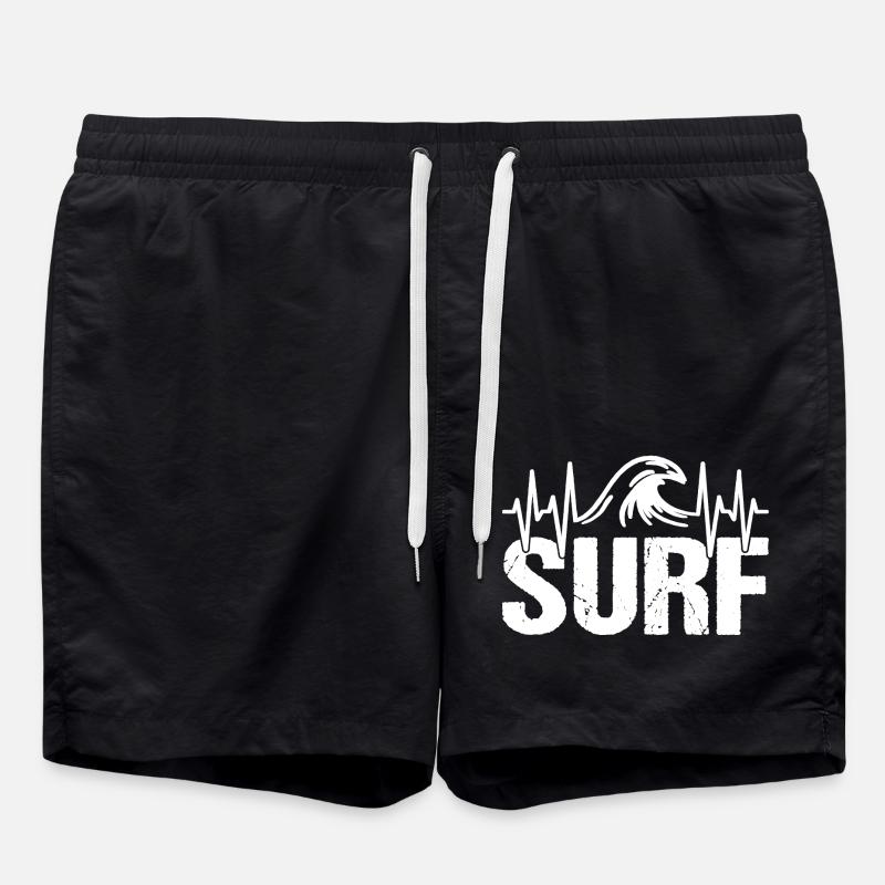 Surfer Heartbeat Wave Surfing - Swim Trunks - black