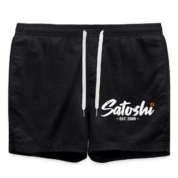 Satoshi est 2009 Bitcoin - Swim Trunks - black - Front - AI Model Male 185 light (185cm)