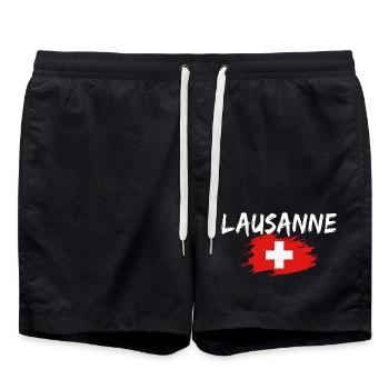 Lausanne Switzerland Flag - Swim Trunks - black - Front - AI Model Male 185 light (185cm)