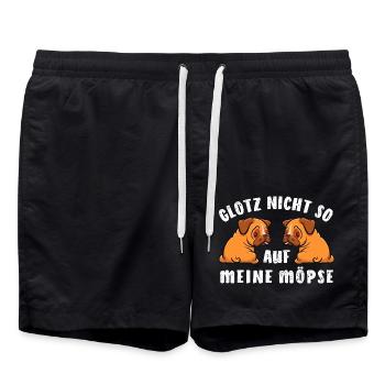 Mops - Glotz nicht so auf meine Möpse - Kostüm - Badeshorts - Schwarz - Vorne - AI Model Male 185 light (185cm)