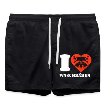 I Love Waschbären - Herz - Geschenk - Badeshorts - Schwarz - Vorne - AI Model Male 185 light (185cm)