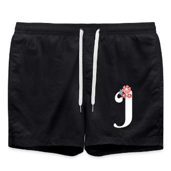 Letter j Minimalist Flowers - Swim Trunks - black - Front - AI Model Male 185 light (185cm)