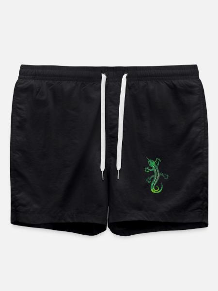 Green lizard, tribal and tattoo style. - Swim Trunks - black