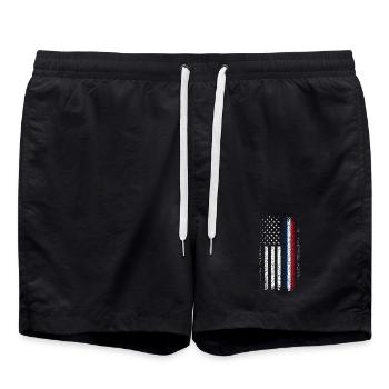 Notende Flagge: Blaue Rote Linie - Badeshorts - Schwarz - Vorne - AI Model Male 185 light (185cm)
