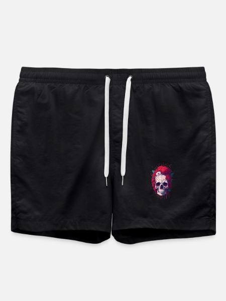 Skull with red flowers - Swim Trunks - black