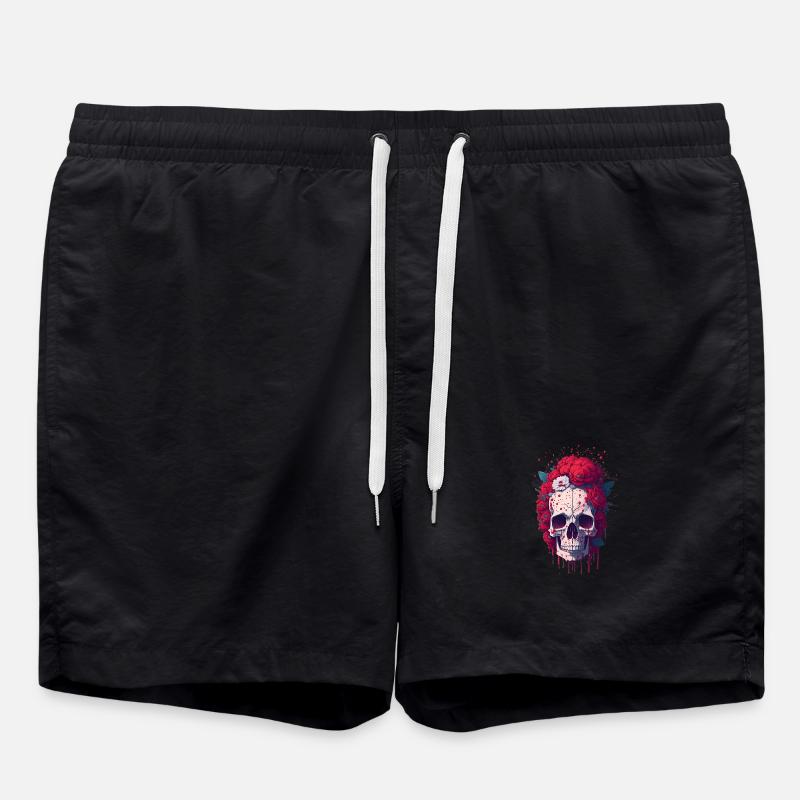 Skull with red flowers - Swim Trunks - black
