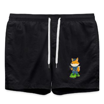 Fuchs Polizist Mikrofon Polizei - Badeshorts - Schwarz - Vorne - AI Model Male 185 light (185cm)