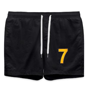 Zahl Sieben - Zahl 7 Nummer - Badeshorts - Schwarz - Vorne - AI Model Male 185 light (185cm)