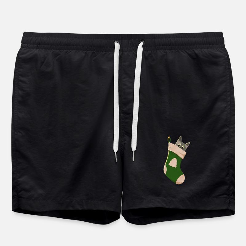 Chat gris en botte verte - Short de bain - noir