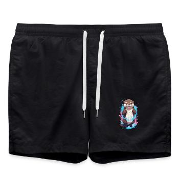 Cute Playful Otter Splash Joy - Swim Trunks - black - Front - AI Model Male 185 light (185cm)