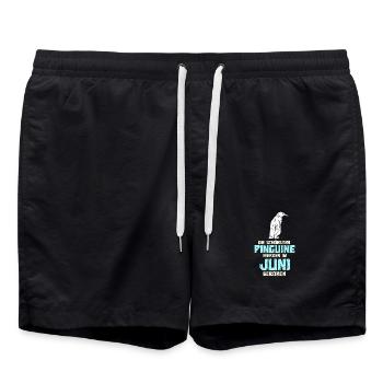 June Birthday Penguin Saying Funny - Swim Trunks - black - Front - AI Model Male 185 light (185cm)