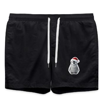 Kleiner Pinguin im Winterzauber - Badeshorts - Schwarz - Vorne - AI Model Male 185 light (185cm)