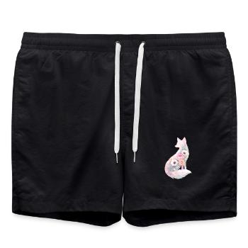 Fuchs Silhouette Aquarell Blumen - Badeshorts - Schwarz - Vorne - AI Model Male 185 light (185cm)