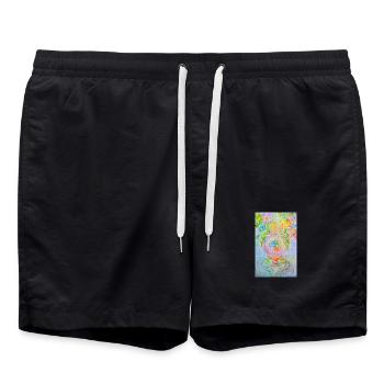 Runde Vase mit verschiedenen Blumen - Badeshorts - Schwarz - Vorne - AI Model Male 185 light (185cm)