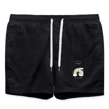 Ich bin schon 5 - Regenbogen Geburtstag - Badeshorts - Schwarz - Vorne - AI Model Male 185 light (185cm)