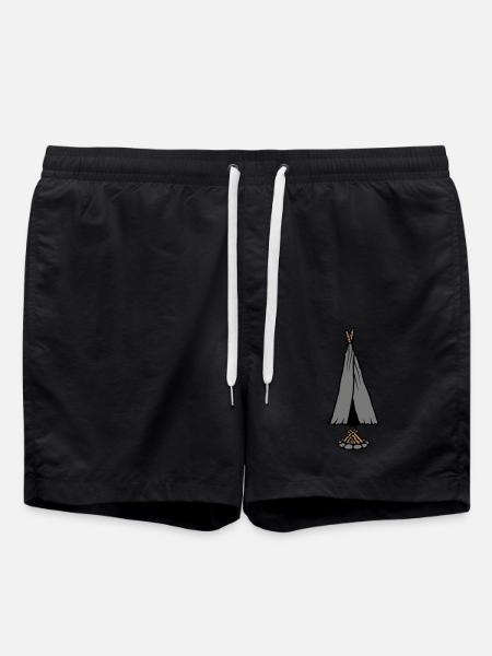 Camping Campfire Tent Design - Swim Trunks - black