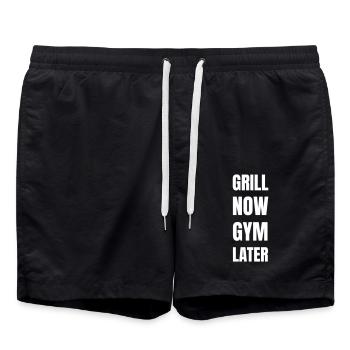 First barbecue, then train in the gym. - Swim Trunks - black - Front - AI Model Male 185 light (185cm)