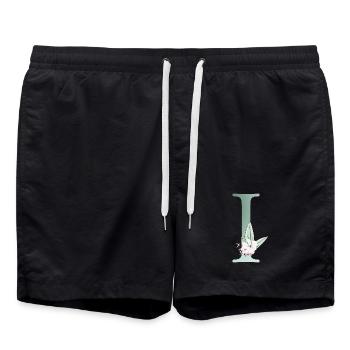 I Monogramm, Floral, personalisierbar - Badeshorts - Schwarz - Vorne - AI Model Male 185 light (185cm)