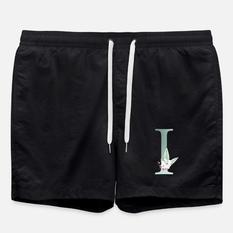 I Monogram, Floral, Personnalisable - Short de bain - noir