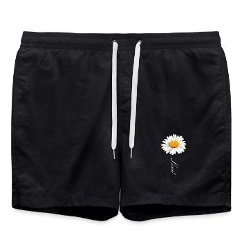 Gänseblümchenblume mit Liebe Skript - Badeshorts - Schwarz - Vorne - AI Model Male 185 light (185cm)