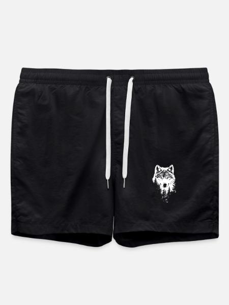 Wolf Face Forest Silhouette - Swim Trunks - black